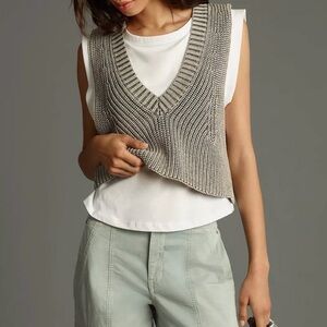 NWT $118 Anthropologie Pilcro Gray Ribbed Crop Tank Top L